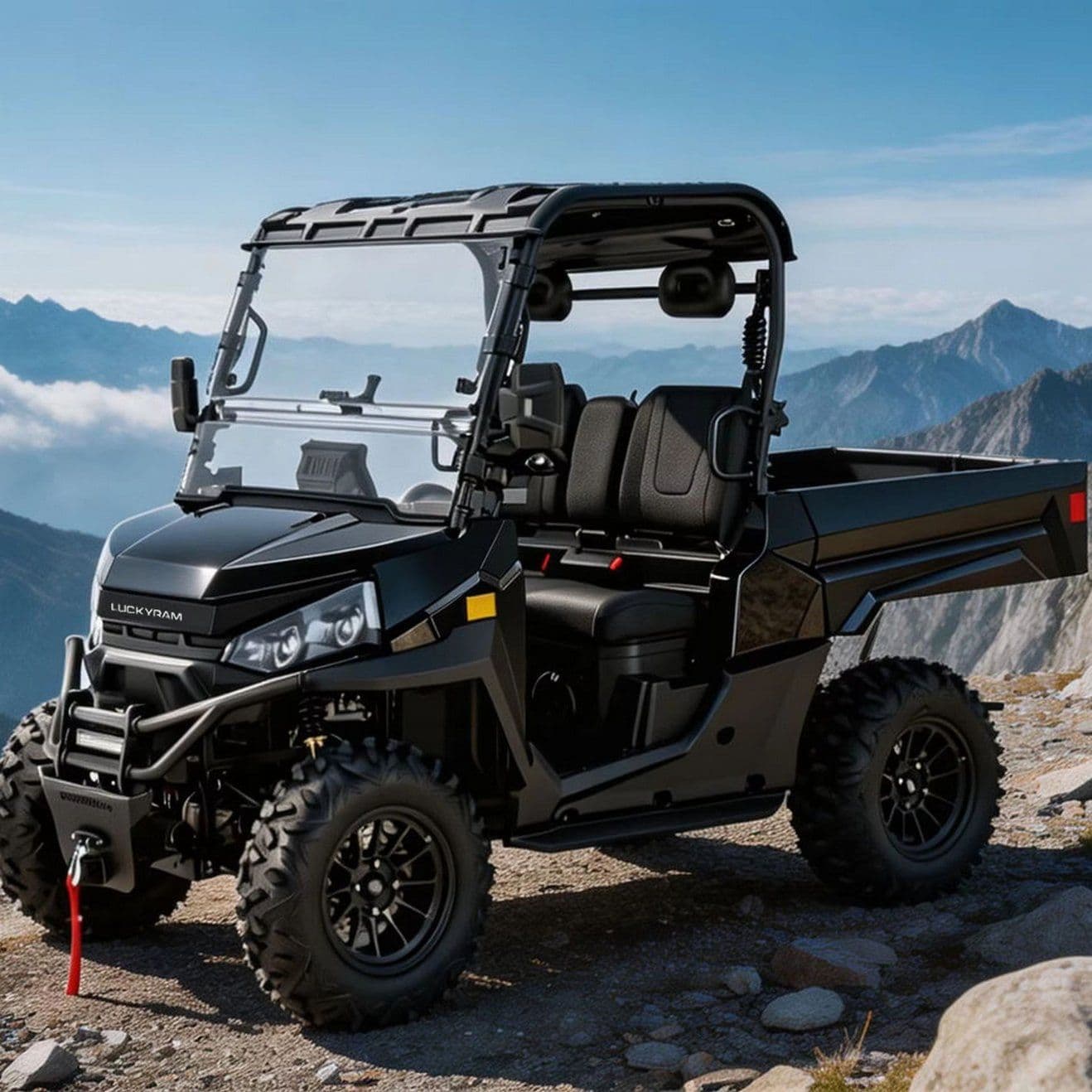 4WD UTV elektrikoa baserriko ganadutegirako 14 hazbeteko errepidez kanpoko pneumatikoak 350 kg-ko ohea